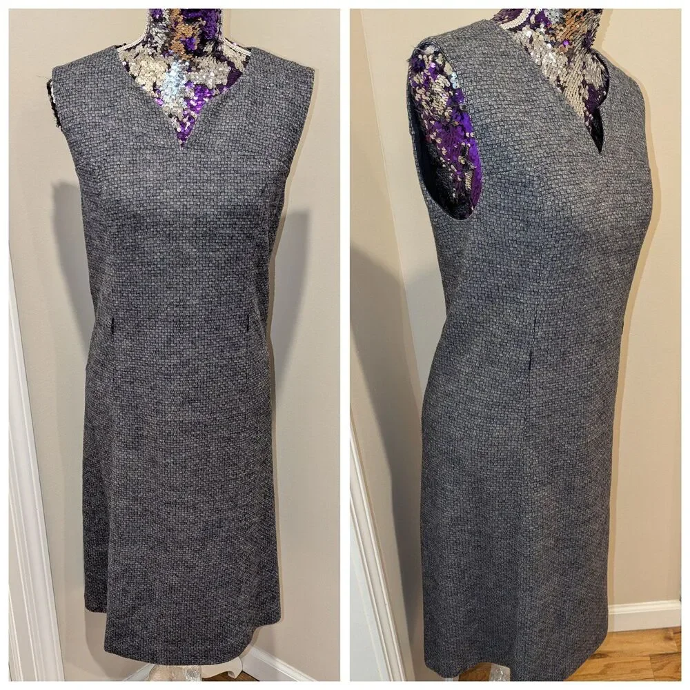 Quiet Luxury Wool Blend Tweed Sheath Dress‎ Gray Office Tory Burch M Old Money